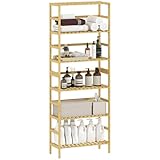 HOMCOM Badregal Standregal Bambus mit 6 verstellbaren Ablagen, Küchenregal 6-stöckiges Bücherregal für Bad, Wohnzimmer, Flur, Küche, 60 x 26 x 161 cm, Natur