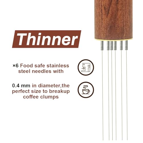 Image of Supvox Espresso Coffee Stirrer Pin Tamper 6 Needles Ground Coffee Stirrer 0.4mm Fine Pin Tamper for Espresso Coffee Making Natural Wooden Handle Pin Coffee Tamper