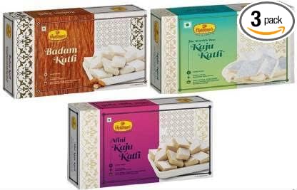 Haldiram's Nagpur Kaju Katli, Badam Katli, Mini Kaju Katli (Pack of 3-250 gm Each)