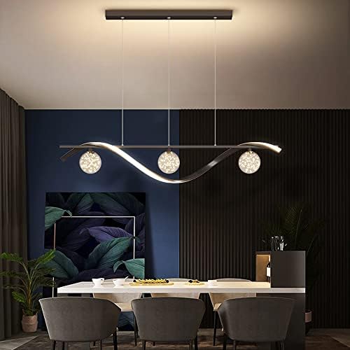 TAYOTTE Creativity LED Glass Chandeliers 30W Dimmable Metal Linear Pendant Light Kitchen Island Hanging Adjustable Aluminum Ceiling Light for Bedroom Dinning Room 39.4in