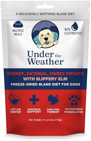 Under the Weather Bland Diet for Dogs | Easy to Digest Stomach Support for Sick Dogs | Contains Electrolytes, All Natural | 1 Pack – Turkey, Oatmeal, Sweet Potato & Slippery Elm – 6oz