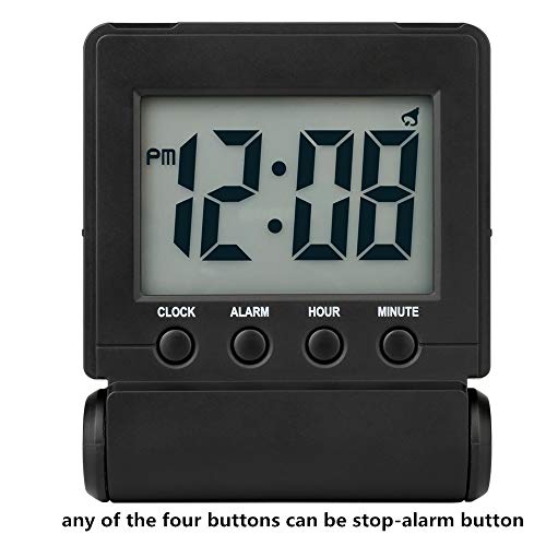 Image of FAMICOZY Compact Digital Travel Alarm Clock with High /Low Volume Options,Simple to Set,Easy to Read,Bold Digits,Snooze Backlight,Quality Construction,2 AAA Battery Operated,Black