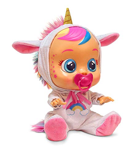 CRY BABIES Fantasy Dreamy La Licorne | Poupée interactive qui pleure de vraies Larmes avec Tétine et Pyjama - Poupon idéal pour enfants +18 Mois