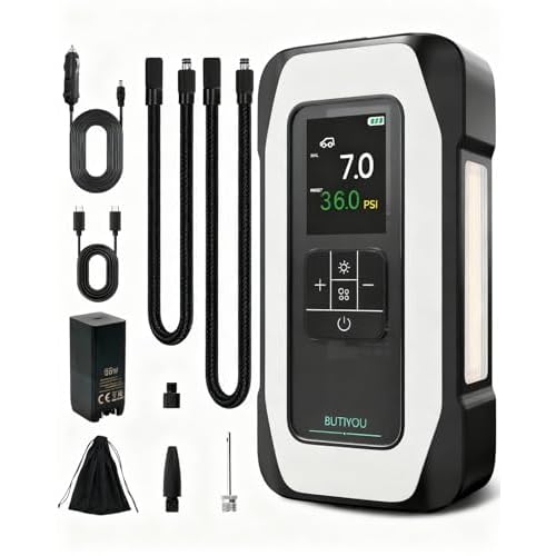 BY01 Tire Inflator Portable Air Compressor for Large Tires,Smart Air Pump with Dual Cylinder,Clourful Digital Sceen,Atuo Stop,150PSI Electric 16000mAh Cordless 12V Corded Dual-Use