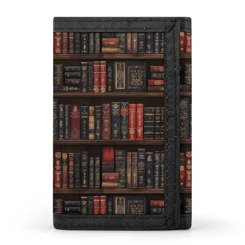 Vintage Bookshelf A Print Wallet for Men, 8 Credit Card Holder Slim Minimalist Front Pocket Small Mens Bifold Wallets