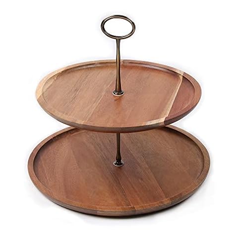 olelo 2-Tier Acacia Wood Cake Stand,Cupcake Stands Macaron Plate Cakes Desserts Fruits Snack Candy Buffet Display for Wedding Home Party Office Serving Platter… Cover