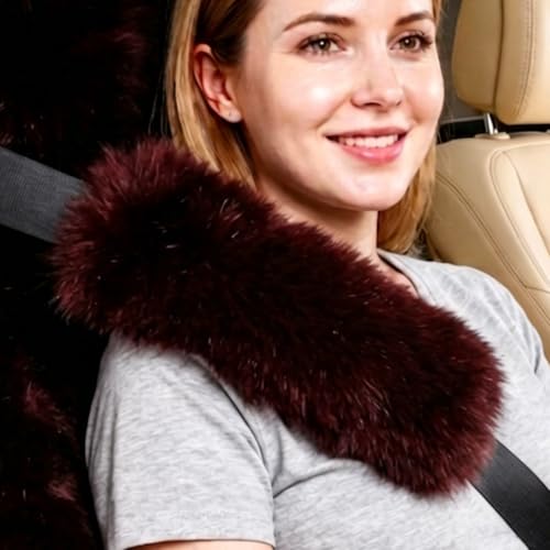 Image of 2 Pack Sheepskin Car Seat Belt Cover Pads | Long Wool Seatbelt Cushions