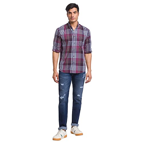 Image of Parx Green Checks Slim Fit Casual Shirts for Men