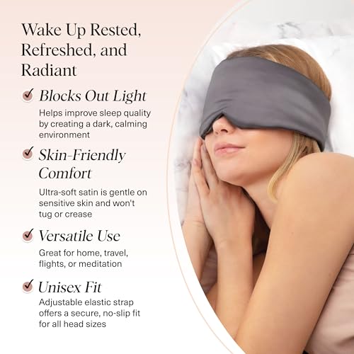 Kitsch Satin Sleep Mask - Eye Masks for Sleep, Softer Than Silk Satin Sleeping Mask Blindfold and Sleep Masks for Women and Men, Eye Care Travel Essentials - Charcoal Black - Image 6