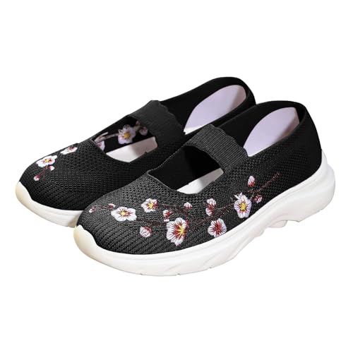 Zapatos Mary Jane para jardín y viajes, calzado cómodo de punto para mujer en negro