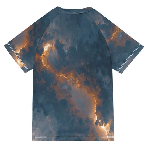 Boys Short Sleeve T-Shirts Lightning Dark Cloud Rashguard Kids Swim Shirts Sun UPF 50+2