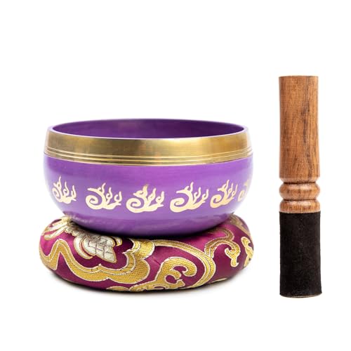 Image of Tibetan Singing Bowl Set - 4 inch Easy To Play Authentic Handmade For Meditation Sound 7 Chakra Healing By HIMALAYAN BAZAAR (Purple, 4 inch)