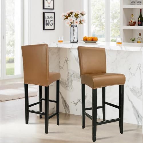 Image of PU Leather Bar Stool Covers with Backs Waterproof Bar Stool Chair Covers