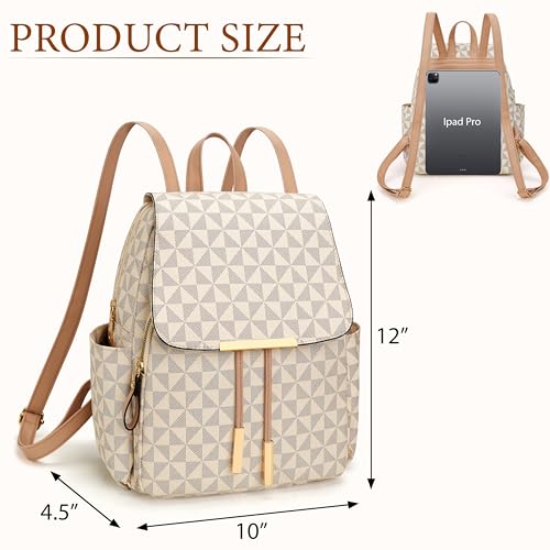 Image of KKXIU Backpack Purse for Women - Stylish Travel Daypack for Ladies, Leather Women Purses with Multiple Pockets for Work, College, Gift Ideas (Beige Checkered)