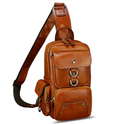 Image of Genuine Leather Sling Bag for Men and Women Full Grain Leather Crossbody Sling Backpack Purse