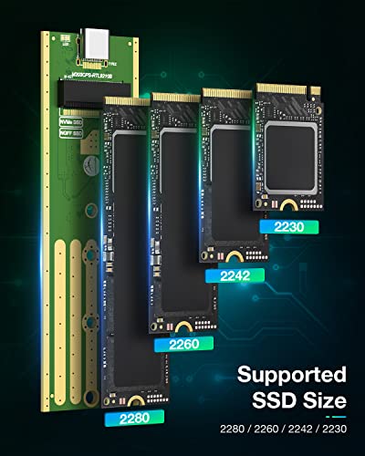 FIDECO M.2 NVME SATA SSD Gehäuse, PCIe USB 3.2 Gen2 10Gbps Festplattengehäuse, Festplatten-Adapter für 2230 2242 2260 2280 M.2 NVMe/SATA SSD von M-Key oder M+B Key, UASP-Unterstützung – Bild 3