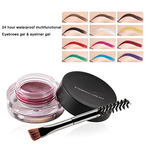 Melemando 12 Color Eyebrow Cream, Long Lasting Eyeliner Waterproof Colorful Eyebrows Pomade Gel, Smooth Eye Brow Makeup Cosmetics With Eyebrow Brush (#01 Light Brown） #TOP4