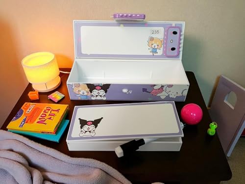 Image of Invite New Cartoon Theme Pencil Box with Push Pull Eraser Set for Kids | Suitcase Style Password Lock Stationery Organizer | School Supplies Gift Combo for Boys & Girls (Kuromi Purple + Eraser)