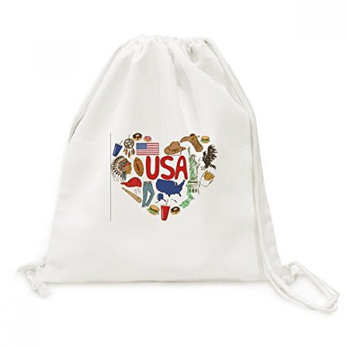 Sac de voyage toile cordon USA drapeau cœur d'amour sacoche sport