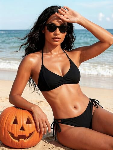 Image of Zmart Women's String Tie Side Bikini Bottoms - Adjustable Low Rise Swimsuit Bottom Moderate Coverage Bathing Suit