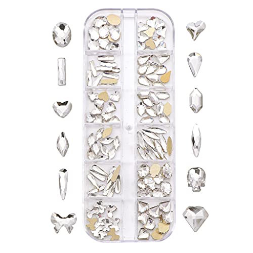 Nagelkunst-Strasssteine, Kristall-Nagelkunst-Set mit Strasssteinen, schillernd, klares Glas, mehrere Formen, flache… – Bild 5