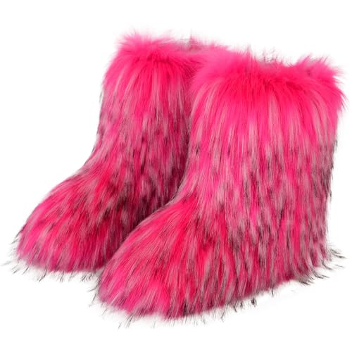Image of Valpeak Snow Boots for Women 2024 Furry Boots Winter Knee High Flat Heel Fluffy Faux Fur Boots