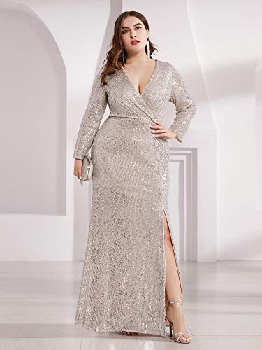 Ever-Pretty Women's Plus Size Long Sleeve Slit Sequin Maxi Evening Dresses 0824-PZUSA4