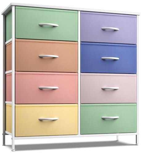 Sorbus Kids Dresser with 8 Drawers - Furniture Storage Chest Tower Unit for Bedroom, Hallway, Closet, Office Organization - Steel Frame, Wood Top, Tie-dye Fabric Bins (Pastel 2)