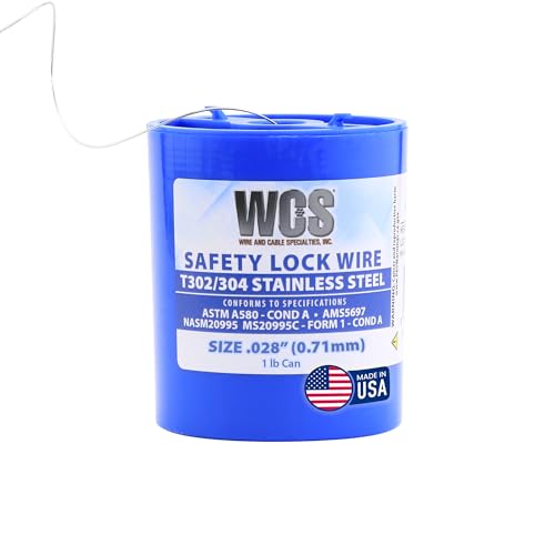 WCS .028 Stainless Steel Safety Lock Wire, T302/304, NASM20995C MS20995C, ASTM A580 Condition A, AMS569, Mechanics Wire for Aircraft, Automotive, &amp; Industrial Use, 1lb Dispenser Can, Approx 474 ft