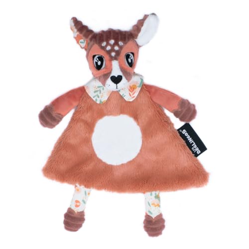 LES DEGLINGOS - DOUDOU Baby Melimelos la biche - Velours côtelé ultra doux - Idée cadeau - Dès la naissance - 28 cm - Terracotta