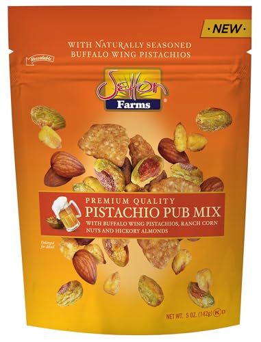 Image of Setton Farms Pistachio Pub Mix 5 Oz. Bag. With Buffalo Wing Pistachios, Ranch Corn Nuts, Honey Roasted Sesame Chips and Hickory Almonds.
