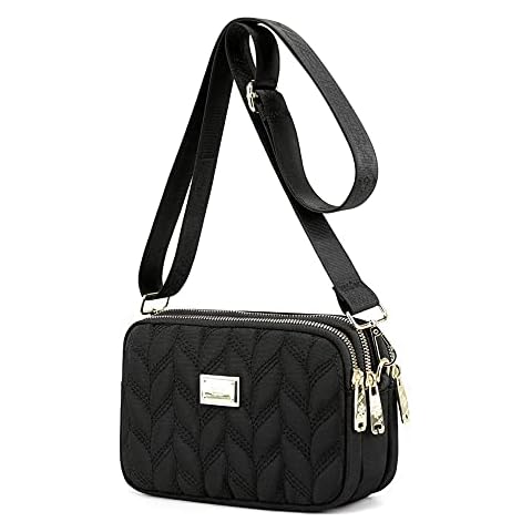YANAIER Ladies Girls Multi-Pocket Small Crossbody Shoulder Bag Waterproof Nylon Cellphone Purse Wallet Black-1 Cover