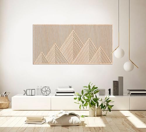 DEKORARTX Wooden Wall Art Mountain Lines, Wood Wall Decor, Geometric Panel, Large Mountain Wall Sign Above Bed and Living Room Decor (Maple, 50x100cm | 20"x40") - Image 3