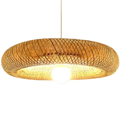 JXYDJH Lampadari A Cesto di bambù, Lampada da Soffitto Rustica per Sala da Pranzo in Isola per Cucina, Fattoria, Lampada A Sospensione in Rattan, Finitura Beige, Kit di bambù