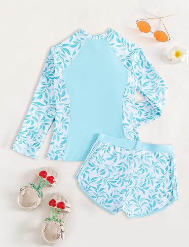 Image of Happy Cherry Girls Two Piece Rash Guard Swimsuit Floral UPF 50+ Swim Set Summer Beach Swimwear 8-12T