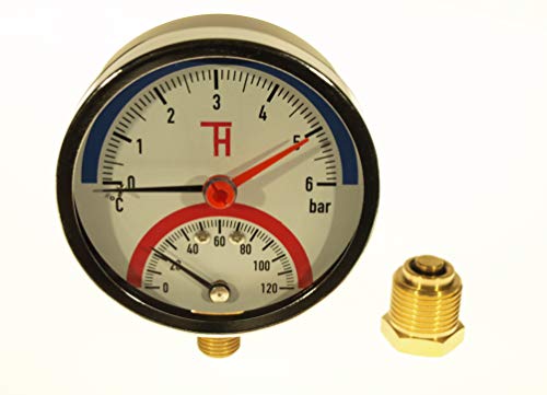 THERMIS Manómetro de temperatura 0-6 bar 0-120 °C Conexión inferior G1/2 Termomanómetro Medidor de presión de temperatura 3081