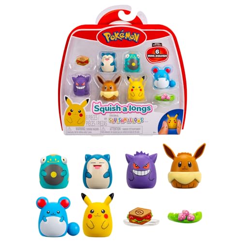 Squish-a-longs Pokémon Mini-Squish 6-Pack (Gengar, Pikachu, Snorlax, Eevee, Bellibolt, Marill) (Amazon Exclusive)