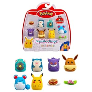 Squish-a-longs Pokémon Mini-Squish 6-Pack (Gengar, Pikachu, Snorlax, Eevee, Bellibolt, Marill) (Amazon Exclusive)
