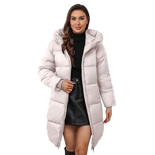 Abrigo acolchado para mujer, de longitud media, talla grande, chaqueta de invierno, resistente al viento, acolchada, térmica, con cremallera, cortavientos, chaqueta ligera con bolsillos, beige, 3XL
