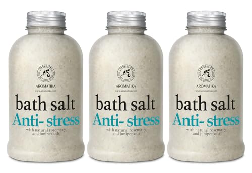 Sales de Baño Anti-Estrés Set 3х600g - Sales de Baño con Aceites Naturales de Romero y Enebro - Sales Marinas de Baño Naturales - Cuidado del Cuerpo - Belleza - Relajación - Aromaterapia - Spa