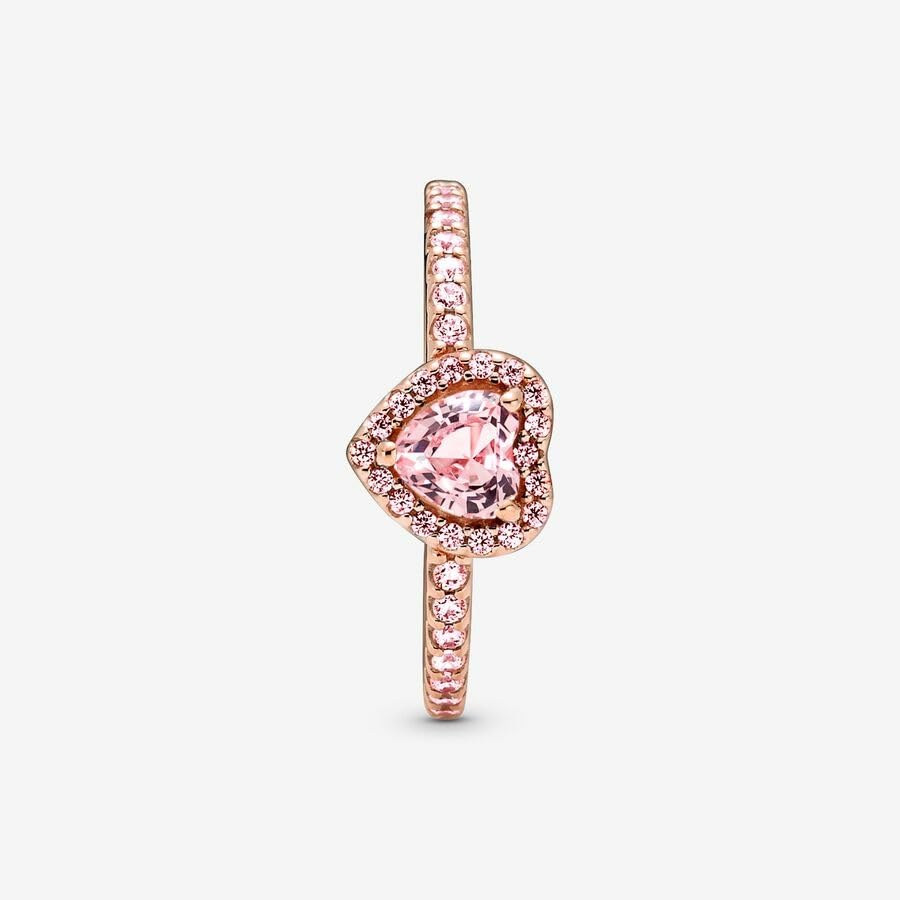 PANDORA-Elevated Heart Ring-With Gift Box: Rose Gold Pink 7.5