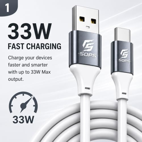 Image of 33W USB to Type C Fast Charging Cable, 3A USB A to USB C Charger Cable, High Speed Data Sync, Durable TPE, Reinforced Metal Connectors, 1 Meter, Phantom Black White