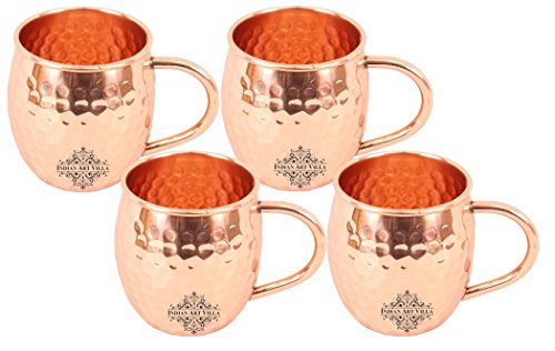 Indian Art Villa Set of 4 Pure Copper Hammered Mug Moscow Mule 18 Oz each - Beer Cocktail Wine Drinkware Bar Hotel Restaurant Tableware