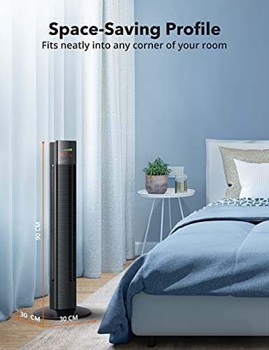 Mirdred Tower Fan With Remote, 36” Bladeless Fan, 70° Oscillating Fan For Bedroom, 3 Speeds, 3 Modes, 12H Timer, Led Display, Quiet Cooling Standing Floor Fans For Home Living Room Office, Black #TOP6