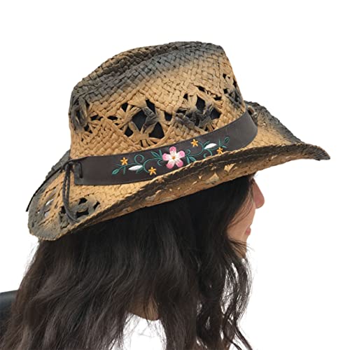 Image of SILVERFEVER Straw Cowboy Hat Cowgirl Hats Men Women Sun Hat Sombreros Vagueros Classic Western Accents Sombreros