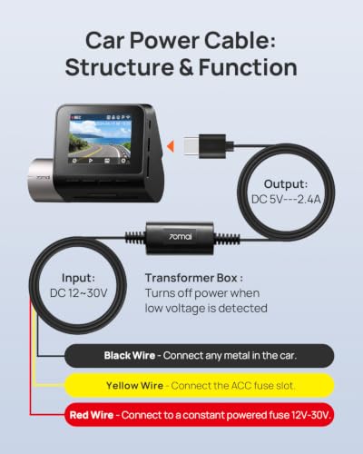 Image of 70mai Type-C Hardwire Kit UP03 for Dash Cams, 10ft, 12V-30V to 5V /2.4A, Low Voltage Protection 11.8V, 24 Hour Parking Surveillance Power Supply for M310 /M500 /A510 /A500S /A810 /X800 /A810 Lite Car Cameras