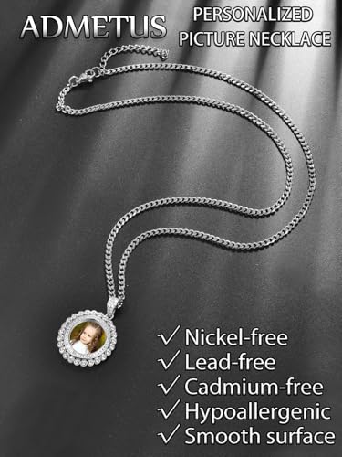 ADMETUS Picture Necklace Personalized Photo, 925 Sterling Silver/24K Gold Customized Picture Pendant, Birthday Anniversary Memory Jewelry Gifts for Him Men3