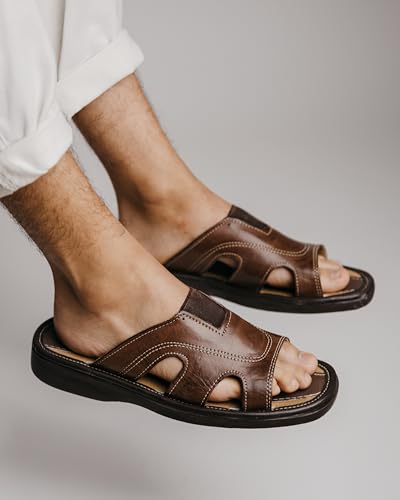 Mexico en la Piel Handmade Fisherman Leather Huaraches for Men - Moka Color, Open-Toe Slip-On, Breathable, Lightweight, Made in Mexico, Sizes 7US to 13US4