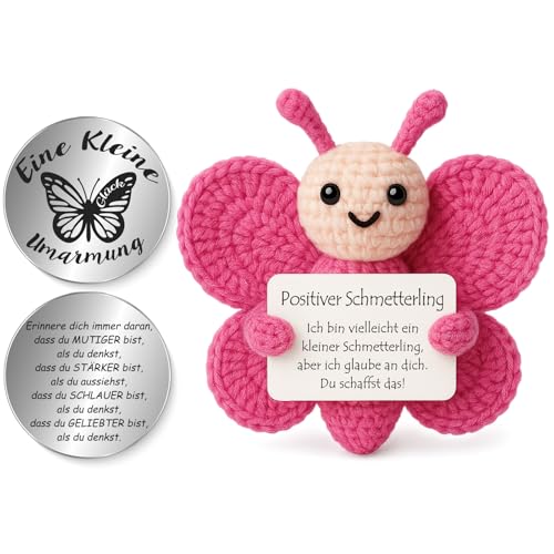 Tixlux Pocket Hug Positive Schmetterling Kreative Strickwolle Schmetterlings Figur und Kleine Umarmung Glücksbringer MutmacherGeschenk Gute Besserung Geschenk Abschluss Geschenk