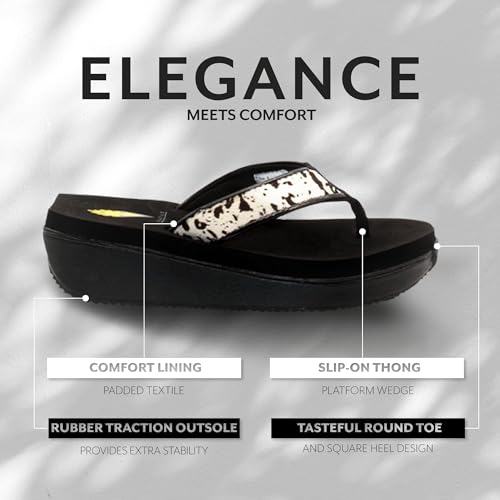 Image of Volatile Neville Wedge Sandals for Women Featuring Soft Webbed Textile Thong Post, Padded Lining, and Slip-On Wedge Style